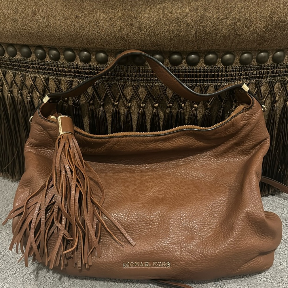 Michael Kors, leather Crossbody chain strap with fringe leather tassel
